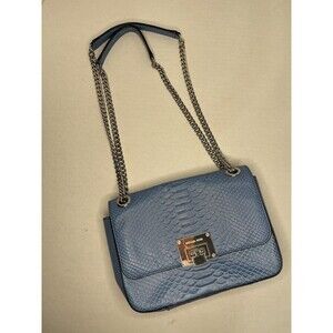 Michael Kors Embossed Leather Tina Medium Shoulder Flap Bag Sky Blue Crossbody